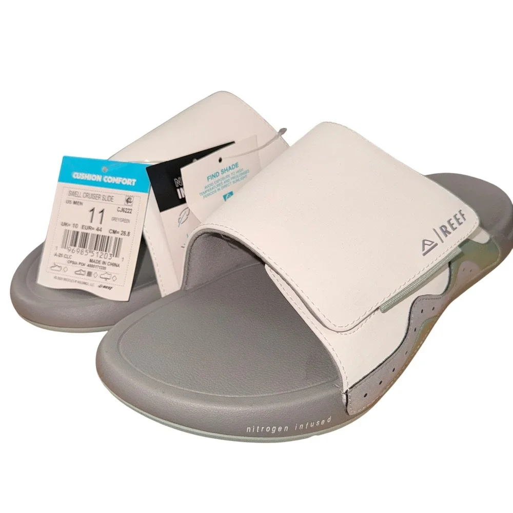 NEW Reef Swell Cruiser Slide Mens 11 Sandals Grey Green CJ6222 Nitrogen Infused